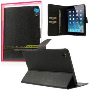 CUSTODIA BOOK ORIZZONTALE per APPLE IPAD MINI 3 CON INTERNO IN TPU, STAND E PORTA CARTE COLORE NERO ALTA QUALITA' FANCY DIARY