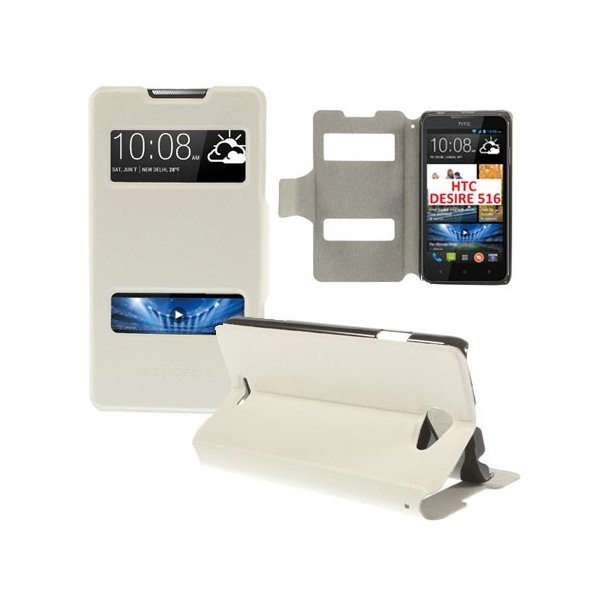 CUSTODIA FLIP ORIZZONTALE PELLE per HTC DESIRE 516, DESIRE 316 CON DOPPIA FINESTRA ID, STAND E CHIUSURA MAGNETICA COLORE BIANCO