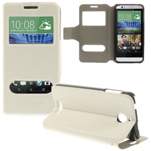 CUSTODIA FLIP ORIZZONTALE PELLE per HTC DESIRE 510 CON DOPPIA FINESTRA ID, STAND E CHIUSURA MAGNETICA COLORE BIANCO