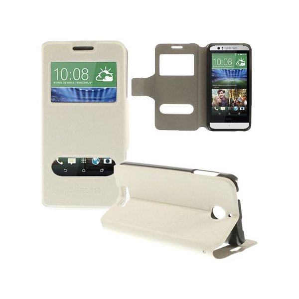 CUSTODIA FLIP ORIZZONTALE PELLE per HTC DESIRE 510 CON DOPPIA FINESTRA ID, STAND E CHIUSURA MAGNETICA COLORE BIANCO