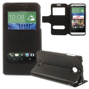 CUSTODIA FLIP ORIZZONTALE PELLE per HTC DESIRE 510 CON DOPPIA FINESTRA ID, STAND E CHIUSURA MAGNETICA COLORE NERO