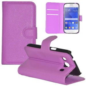 CUSTODIA FLIP ORIZZONTALE PELLE per SAMSUNG G357 GALAXY ACE 4 CON STAND, TASCHE PORTA CARTE E CHIUSURA MAGNETICA COLORE VIOLA