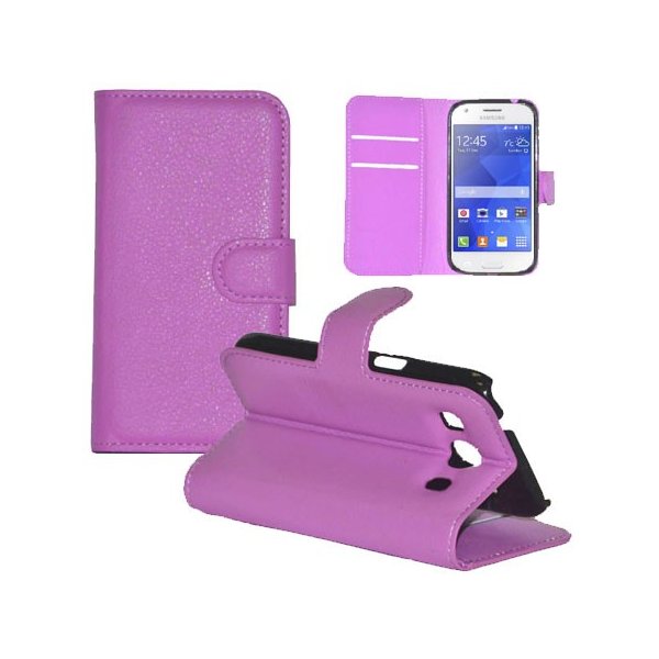 CUSTODIA FLIP ORIZZONTALE PELLE per SAMSUNG G357 GALAXY ACE 4 CON STAND, TASCHE PORTA CARTE E CHIUSURA MAGNETICA COLORE VIOLA