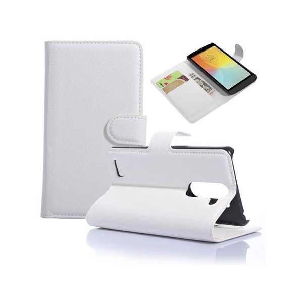 CUSTODIA FLIP ORIZZONTALE PELLE per LG L BELLO, D331, L PRIME, D337 CON STAND, PORTA CARTE E CHIUSURA MAGNETICA COLORE BIANCO