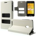 CUSTODIA FLIP ORIZZONTALE PELLE per ASUS ZENFONE 4, A450CG (2ª VERSIONE) CON DOPPIA FINESTRA ID, STAND COLORE BIANCO