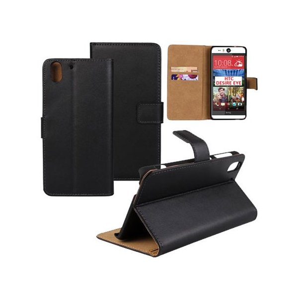 CUSTODIA FLIP ORIZZONTALE PELLE per HTC DESIRE EYE CON STAND E TASCHE PORTA CARTE COLORE NERO