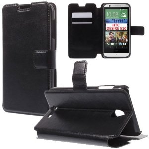 CUSTODIA FLIP ORIZZONTALE PELLE per HTC DESIRE 510 CON STAND E TASCHE PORTA CARTE COLORE NERO