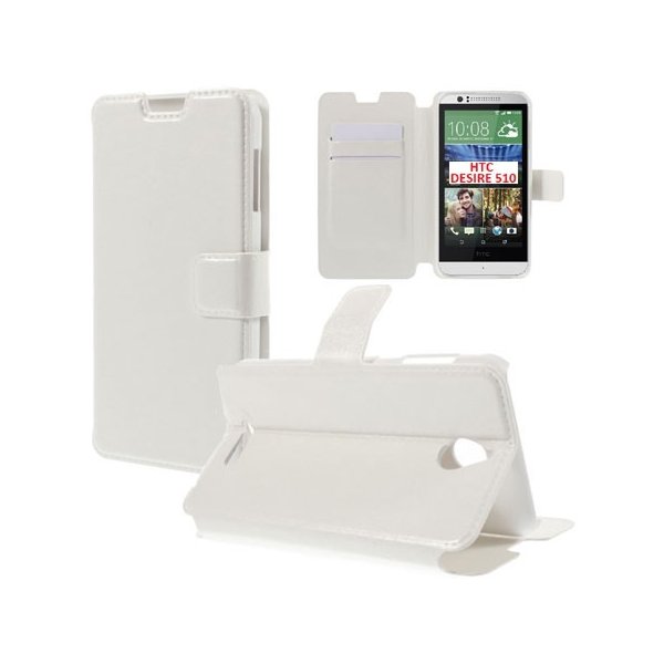 CUSTODIA FLIP ORIZZONTALE PELLE per HTC DESIRE 510 CON STAND E TASCHE PORTA CARTE COLORE BIANCO