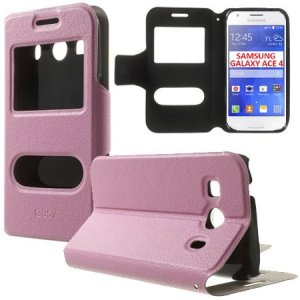 CUSTODIA FLIP ORIZZONTALE SLIM per SAMSUNG G357 GALAXY ACE 4 CON DOPPIA FINESTRA ID, STAND E CHIUSURA MAGNETICA COLORE ROSA