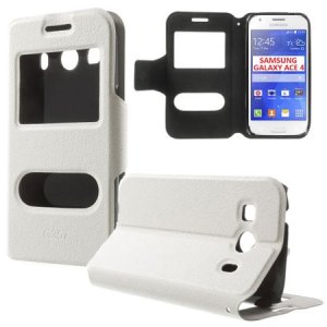 CUSTODIA FLIP ORIZZONTALE SLIM per SAMSUNG G357 GALAXY ACE 4 CON DOPPIA FINESTRA ID, STAND E CHIUSURA MAGNETICA COLORE BIANCO