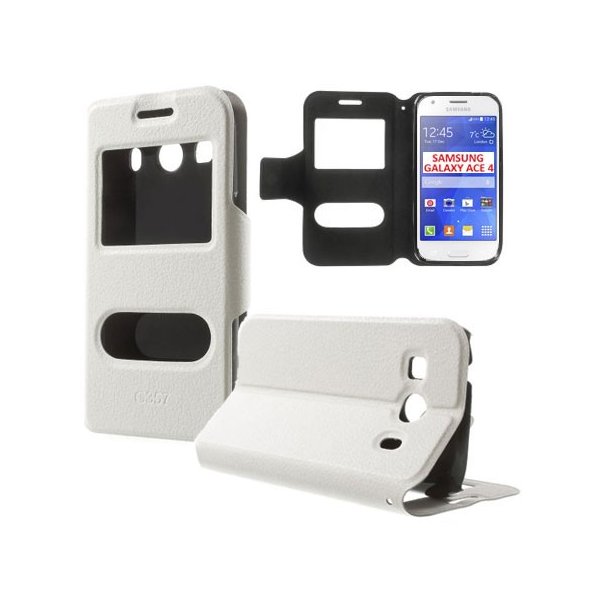 CUSTODIA FLIP ORIZZONTALE SLIM per SAMSUNG G357 GALAXY ACE 4 CON DOPPIA FINESTRA ID, STAND E CHIUSURA MAGNETICA COLORE BIANCO