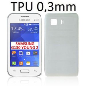 CUSTODIA GEL TPU SILICONE ULTRA SLIM 0,3mm per SAMSUNG G130 GALAXY YOUNG 2 COLORE NERO TRASPARENTE