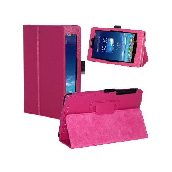 CUSTODIA BOOK ORIZZONTALE PELLE per ASUS MEMO PAD HD 7 DUAL SIM, ME175KG, ME7510KG, 7" POLLICI CON STAND E PORTA PENNA ROSA