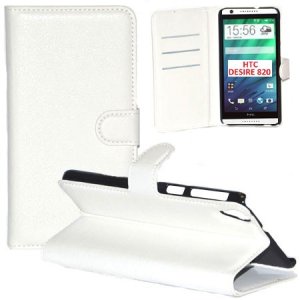 CUSTODIA FLIP ORIZZONTALE PELLE per HTC DESIRE 820 CON STAND, TASCHE PORTA CARTE E CHIUSURA MAGNETICA COLORE BIANCO