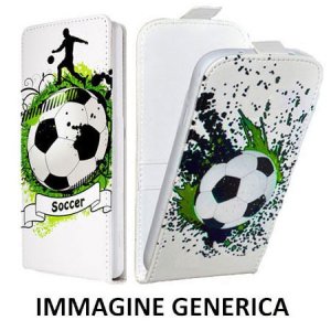 CUSTODIA FLIP VERTICALE SLIM PELLE per NOKIA LUMIA 630 CON INTERNO IN TPU SILICONE COLORE BIANCO CON FANTASIA SOCCER