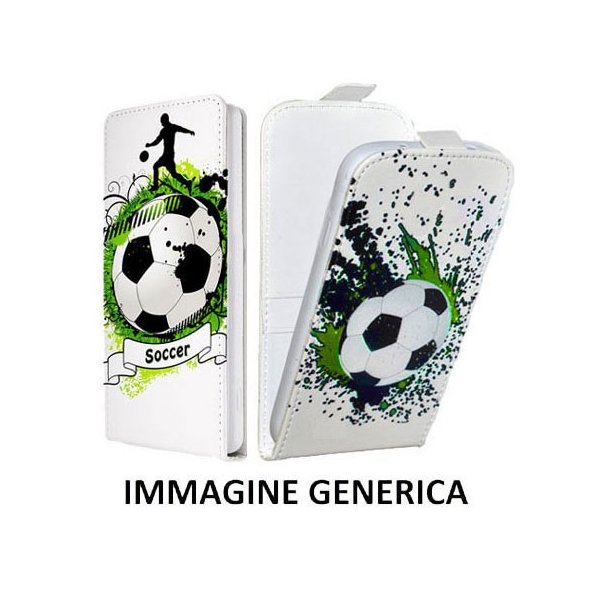 CUSTODIA FLIP VERTICALE SLIM PELLE per NOKIA LUMIA 630 CON INTERNO IN TPU SILICONE COLORE BIANCO CON FANTASIA SOCCER