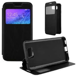 CUSTODIA FLIP ORIZZONTALE PELLE per SAMSUNG G850 GALAXY ALPHA CON STAND, FINESTRA ID ED INTERNO IN TPU SILICONE COLORE NERO