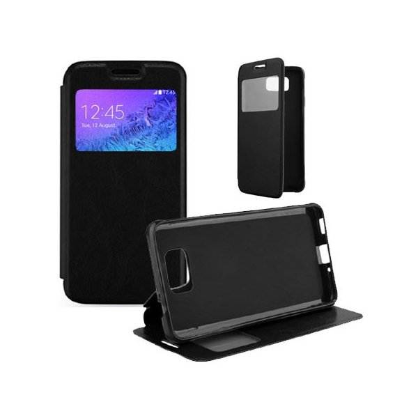 CUSTODIA FLIP ORIZZONTALE PELLE per SAMSUNG G850 GALAXY ALPHA CON STAND, FINESTRA ID ED INTERNO IN TPU SILICONE COLORE NERO