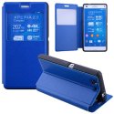 CUSTODIA FLIP ORIZZONTALE PELLE per SONY XPERIA Z3 COMPACT D5803, D5833 CON FINESTRA ID ED INTERNO IN TPU SILICONE COLORE BLU