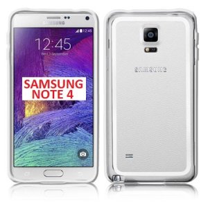 CUSTODIA BUMPER GEL TPU SILICONE SEMI-RIGIDO per SAMSUNG GALAXY NOTE 4 COLORE BIANCO-TRASPARENTE-BIANCO