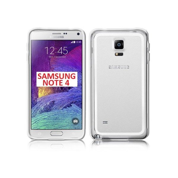 CUSTODIA BUMPER GEL TPU SILICONE SEMI-RIGIDO per SAMSUNG GALAXY NOTE 4 COLORE BIANCO-TRASPARENTE-BIANCO