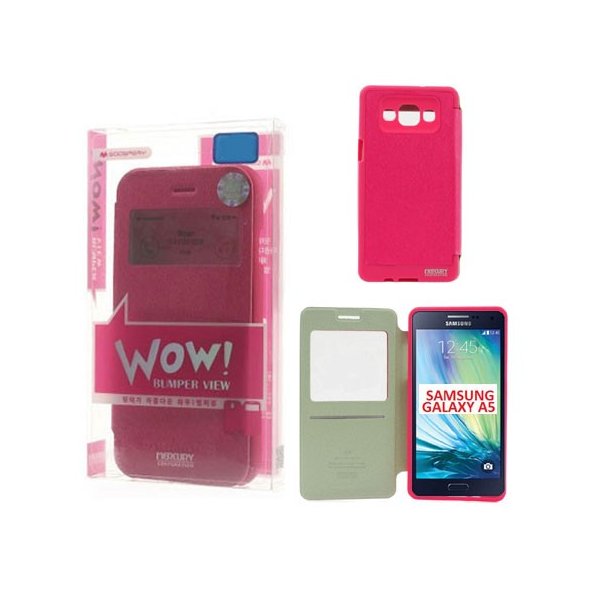 CUSTODIA FLIP ORIZZONTALE per SAMSUNG SM-A500 GALAXY A5 (NO VERSIONE 2016) FINESTRA ID E INTERNO IN TPU FUCSIA WOW! MERCURY