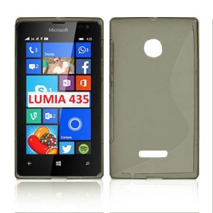 CUSTODIA GEL TPU SILICONE DOUBLE per MICROSOFT LUMIA 435 COLORE NERO-TRASPARENTE