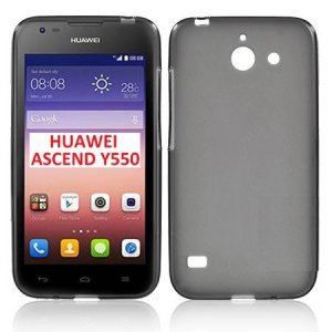 CUSTODIA GEL TPU SILICONE per HUAWEI ASCEND Y550 COLORE NERO-TRASPARENTE