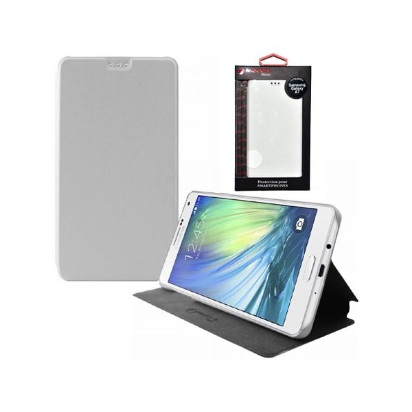 CUSTODIA FLIP ORIZZONTALE PELLE per SAMSUNG SM-A700 GALAXY A7 (NO VERSIONE 2016) CON STAND COLORE BIANCO ALTA QUALITA' MOCCA