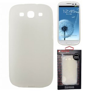 CUSTODIA GEL TPU SILICONE per SAMSUNG I9300 GALAXY S3, I9300i GALAXY S3 NEO BIANCO-TRASPARENTE ALTA QUALITA' MOCCA BLISTER