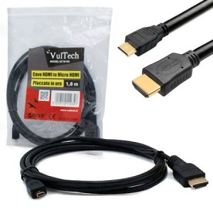 CAVO HDMI MASCHIO / MICRO HDMI MASCHIO V1.4 LUNGHEZZA 1.8 MT COLORE NERO CON CONNETTORI PLACCATI ORO SC10105 VULTECH