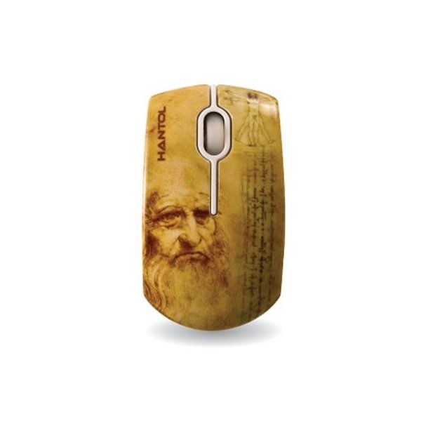 MOUSE OTTICO USB DA 800 DPI CON IMMAGINE DI LEONARDO DA VINCI HM-LEO COLORE BIANCO E BEIGE HANTOL