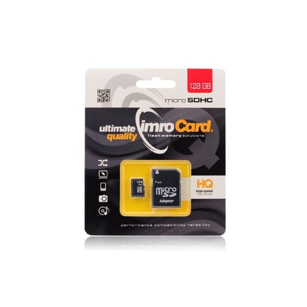 MEMORY CARD ULTIMATE QUALITY MICRO SD HC 128 GB CON ADATTATORE MICRO SD CLASSE 10 IMRO BLISTER