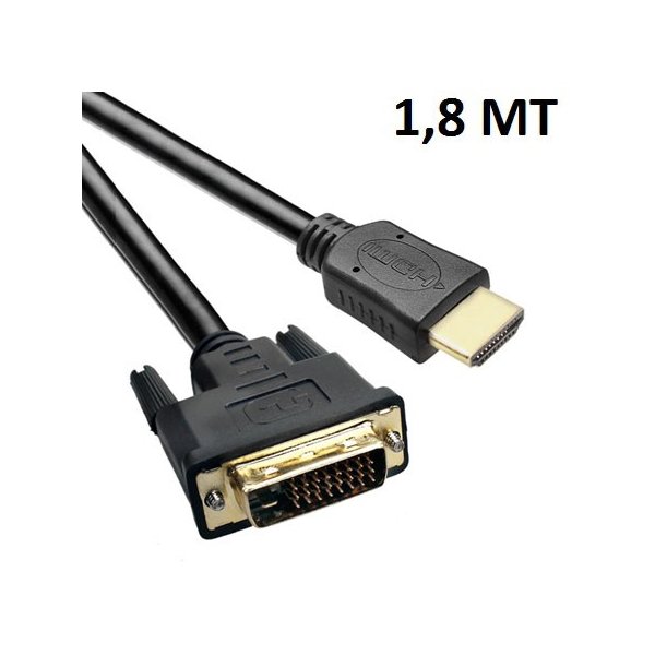 CAVO HDMI MASCHIO TIPO A 19 PIN A DVI MASCHIO TIPO A 24+1 PIN LUNGHEZZA CAVO 1,8 MT DHM02 COLORE NERO VULTECH