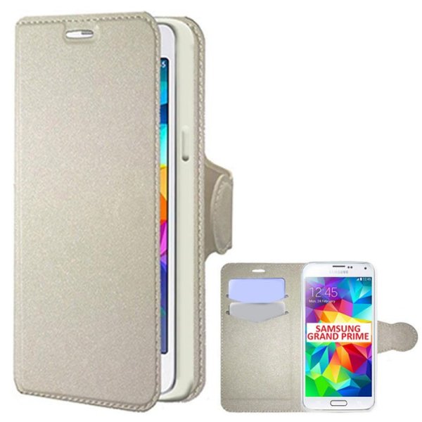 CUSTODIA FLIP ORIZZONTALE SIMILPELLE per SAMSUNG G530H GALAXY GRAND PRIME CON INTERNO IN TPU E STAND COLORE BIANCO