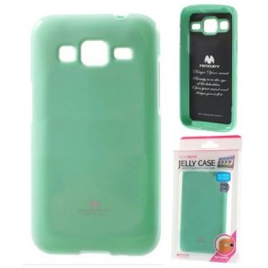 CUSTODIA GEL TPU SILICONE per SAMSUNG G360 GALAXY CORE PRIME VERDE ACQUA LUCIDO CON GLITTER ALTA QUALITA' MERCURY BLISTER