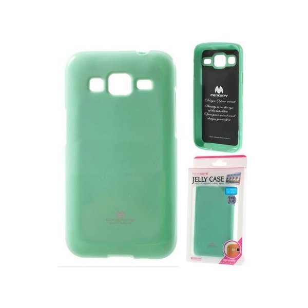 CUSTODIA GEL TPU SILICONE per SAMSUNG G360 GALAXY CORE PRIME VERDE ACQUA LUCIDO CON GLITTER ALTA QUALITA' MERCURY BLISTER