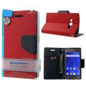 CUSTODIA FLIP ORIZZONTALE per SAMSUNG G357 GALAXY ACE 4 CON STAND, INTERNO IN TPU E PORTA CARTE ROSSO FANCY DIARY BLISTER