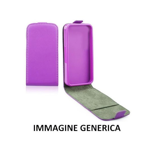 CUSTODIA FLIP VERTICALE SLIM SIMILPELLE per MICROSOFT LUMIA 535, LUMIA 535 DUAL CON INTERNO IN TPU SILICONE COLORE VIOLA