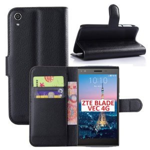 CUSTODIA FLIP ORIZZONTALE PELLE per ZTE BLADE VEC 4G CON STAND, TASCHE PORTA CARTE E CHIUSURA MAGNETICA COLORE NERO