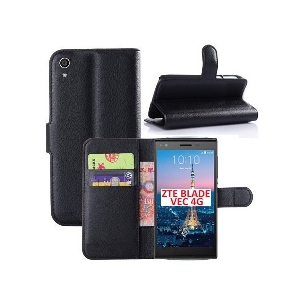 CUSTODIA FLIP ORIZZONTALE PELLE per ZTE BLADE VEC 4G CON STAND, TASCHE PORTA CARTE E CHIUSURA MAGNETICA COLORE NERO