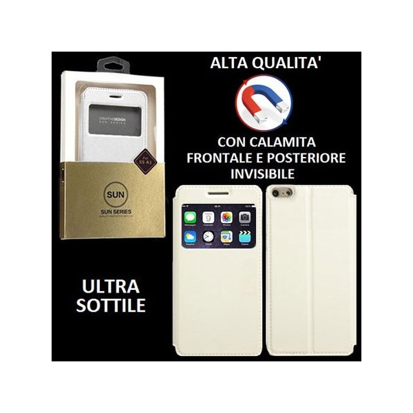 CUSTODIA FLIP ORIZZONTALE PELLE per APPLE IPHONE 6, 6S 4.7" POLLICI con CHIUSURA MAGNETICA INVISIBILE ED INTERNO IN TPU BIANCO