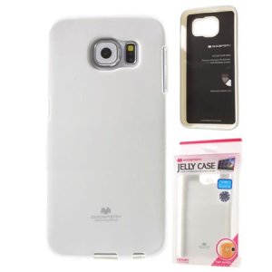 CUSTODIA GEL TPU SILICONE per SAMSUNG SM-G920 GALAXY S6 COLORE BIANCO LUCIDO CON GLITTER ALTA QUALITA' MERCURY BLISTER