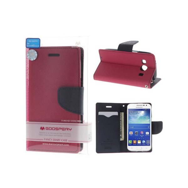 CUSTODIA FLIP ORIZZONTALE per SAMSUNG G357 GALAXY ACE 4 CON STAND, INTERNO IN TPU E PORTA CARTE FUCSIA FANCY DIARY BLISTER