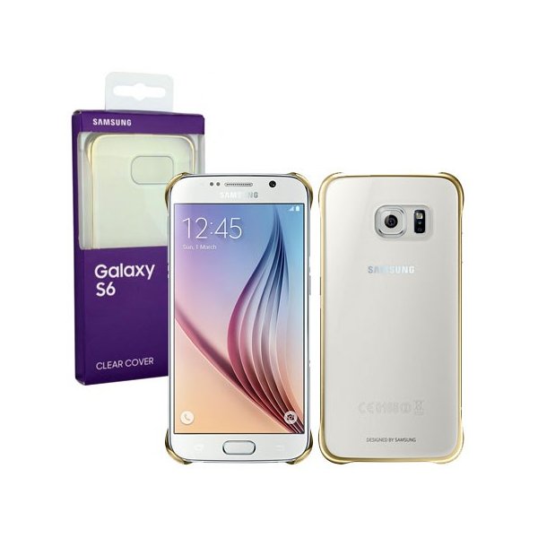 CUSTODIA BACK RIGIDA ORIGINALE SAMSUNG per SM-G920 GALAXY S6 TRASPARENTE CON CORNICE ORO EF-QG920BFEGWW BLISTER