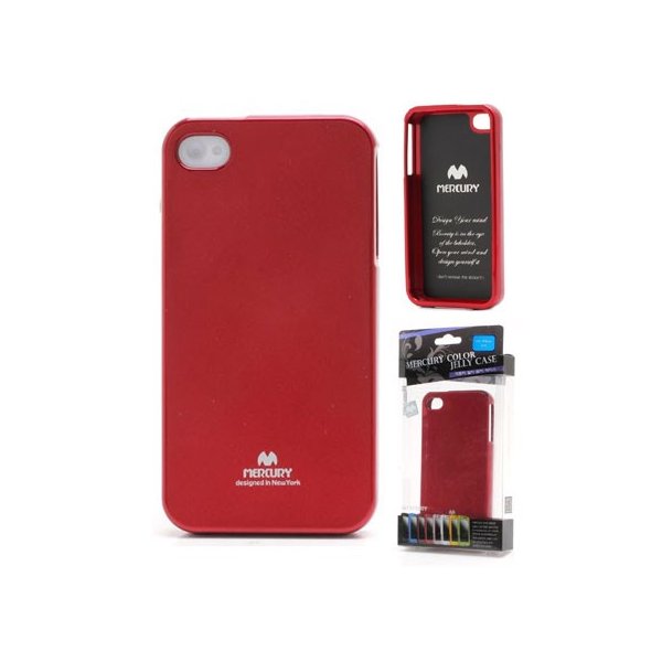 CUSTODIA GEL TPU SILICONE per APPLE IPHONE 4, 4s COLORE ROSSO LUCIDO CON GLITTER ALTA QUALITA' MERCURY BLISTER