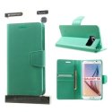 CUSTODIA FLIP ORIZZONTALE PELLE per SAMSUNG SM-G920 GALAXY S6 CON INTERNO IN TPU E STAND VERDE ACQUA SONATA MERCURY BLISTER