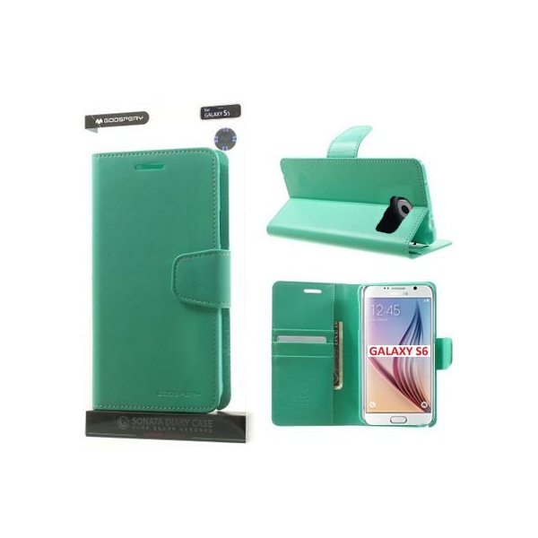 CUSTODIA FLIP ORIZZONTALE PELLE per SAMSUNG SM-G920 GALAXY S6 CON INTERNO IN TPU E STAND VERDE ACQUA SONATA MERCURY BLISTER