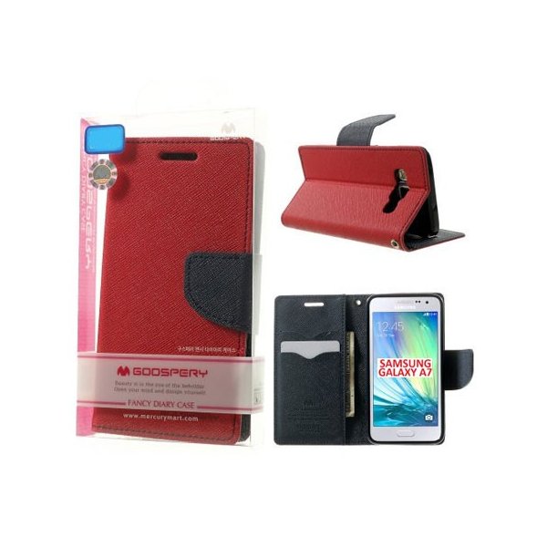 CUSTODIA FLIP ORIZZONTALE per SAMSUNG SM-A700 GALAXY A7 (NO VERSIONE 2016) CON INTERNO IN TPU E STAND ROSSO FANCY MERCURY