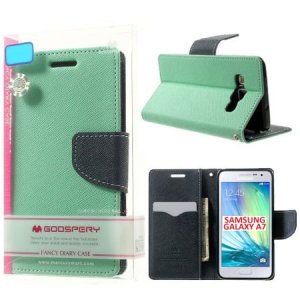 CUSTODIA FLIP ORIZZONTALE per SAMSUNG SM-A700 GALAXY A7 (NO VERSIONE 2016) CON INTERNO IN TPU E STAND VERDE ACQUA MERCURY